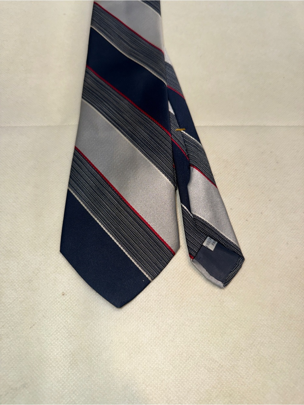 Classic Navy and Silver Diagonal Stripe Men's Tie with Red Accent